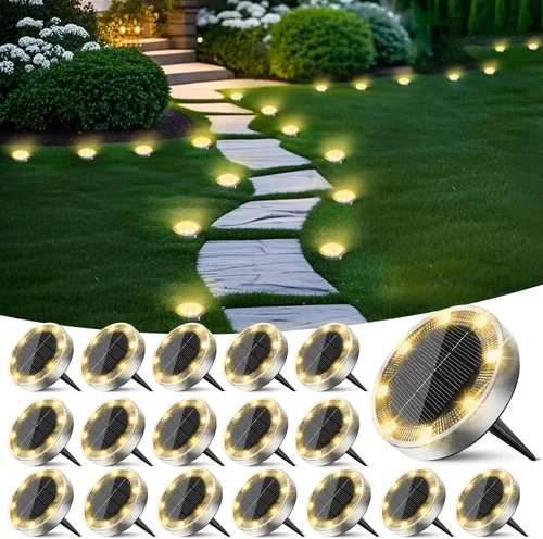 Vista 19 de Peasur Luces solares de suelo para exteriores, paquete de 24 luces planas de disco con energía solar, IP68 impermeable, antioxidante, iluminación
