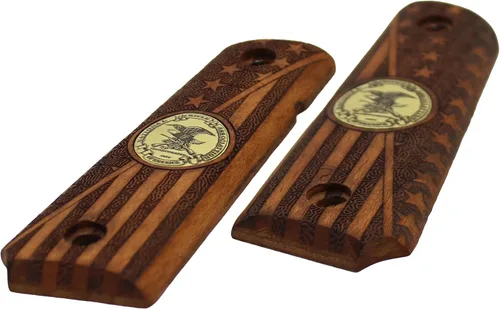 Vista 9 de URAY 1911 Tamaño completo 45 Trump Medallón y Puños de bandera – Empuñaduras híbridas de alta calidad CNC/hechas a mano para Colt, Kimber, Tauro