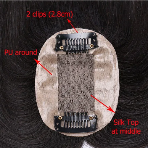 Vista 4 de Benehair Extensiones de cabello con clip en la parte superior para mujer, base de seda, hechas a mano, tupé, parte media, extensión de cabello