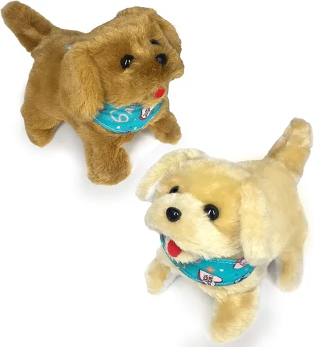 Vista 6 de Haktoys - Perros de peluche que funcionan con pilas para cachorros que saltos mortales caminan, se sientan y ladran – 2 cachorros de juguete de alta