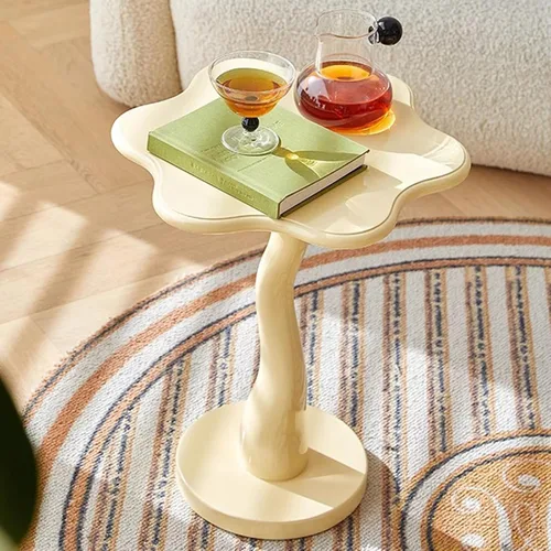 Vista 8 de HM&DX Mesa auxiliar de madera con forma de flor, elegante mesa de centro para sofá pequeño con pedestal redondo, mesa auxiliar moderna