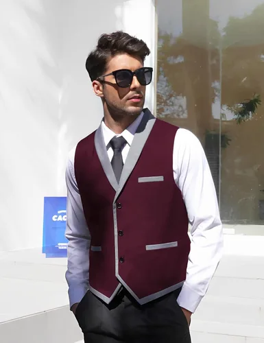 Vista 7 de COOFANDY Chaleco de traje para hombre, ajustado, formal, de negocios, chaleco casual para boda
