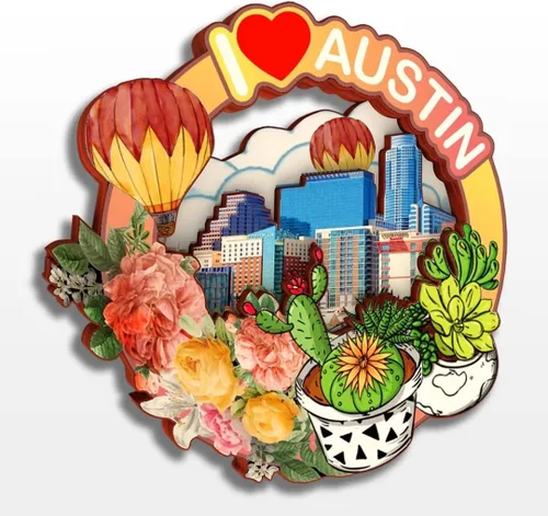 Vista 12 de Imán de madera para nevera de Austin, Texas, Estados Unidos, América, colección de madera 3D, hecho a mano, recuerdos de la ciudad, para viajes