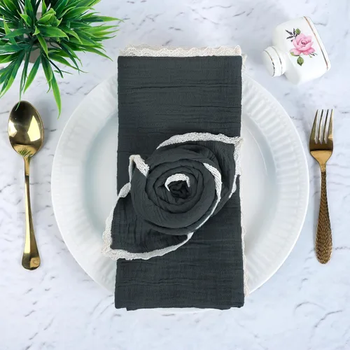 Vista 34 de FINGERCRAFT Servilletas de tela de lino y algodón de 12 unidades con esquinas ingletadas y elegante encaje para uso diario; las servilletas están