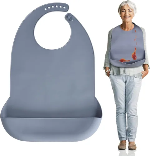 Vista 8 de Baberos para adultos Kinggrand Kitchen para hombres, mujeres, ancianos - Babero de silicona para adultos para comer - Baberos lavables con recogedor