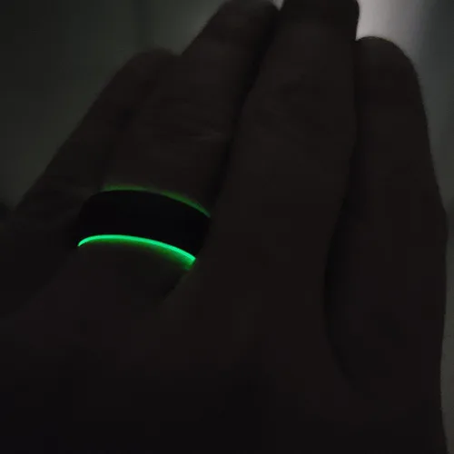 Vista 8 de Handmade Ring Band - Carbon Fiber Faceted/Hammered Ring with Glow Interior, Matte Finish, Glow-in-the-Dark Durable, Waterproof, Sizes 4-16, Custom