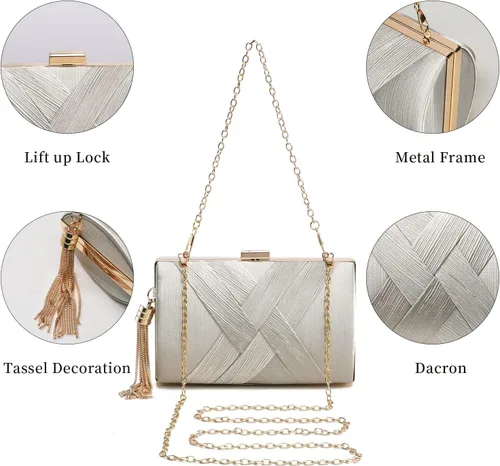 Vista 3 de YAPAIOU Bolso de mano para mujer, bolso de mano de noche con borla, bolso cruzado y bolso de hombro para fiesta de noche de boda