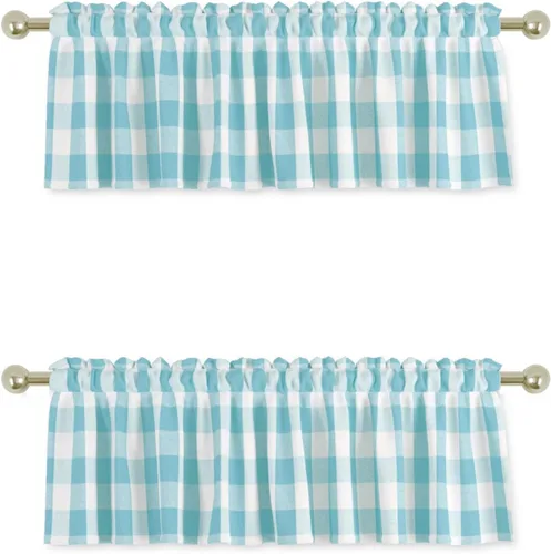 Vista 12 de UPOPO 2 cortinas de cocina a cuadros de búfalo, clásicas, a cuadros, estilo granja, cenefa para ventana, sala de estar, dormitorio, bolsillo