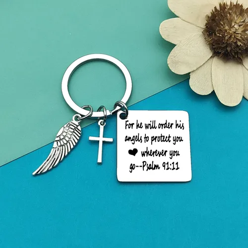 Vista 4 de Llavero cristiano de regalo para mujeres y hombres, joyería religiosa, regalos de primera comunión, regalos de cumpleaños, bautismo, llavero