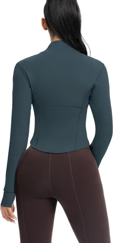 Vista 24 de AVGO Chaquetas de entrenamiento recortadas para mujer, con cremallera, ajustadas, atléticas, con agujeros para el pulgar