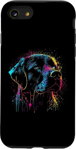 Vista 13 de iPhone 15 Negro Labrador Perro Pintura Acuarela Pintura Colorido Mamá Caso