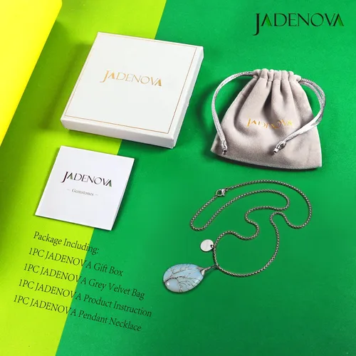 Vista 7 de JADENOVA Collar de cristal curativo para mujer, colgante de árbol de la familia, árbol genealógico, joyería envuelta en alambre, colgante de lágrima