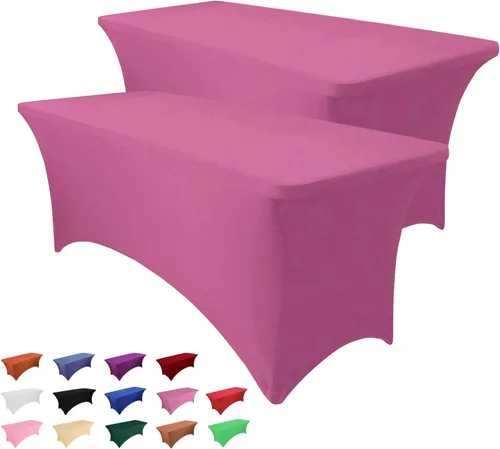 Vista 7 de Paquete de 2 manteles rectangulares de 4 pies para manteles rectangulares color gris azulado, elásticos, manteles de elastano para eventos
