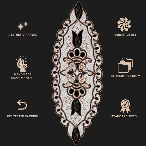 Vista 8 de CLEENTABLE Camino de mesa decorativo con cuentas de 36 pulgadas, diseño floral hecho a mano con respaldo de poliéster duradero para comedor, mesa