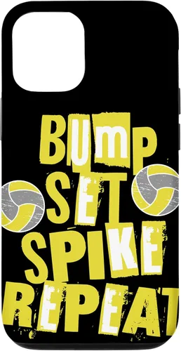 Vista 4 de iPhone XR Parents Girls Volleyball Bump Set Spike Repeat Yellow & Gray Case