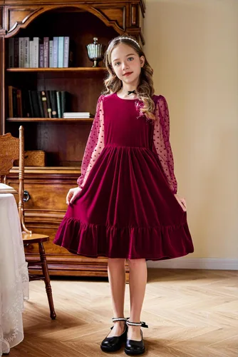 Vista 5 de Arshiner Vestidos de manga larga de terciopelo para niñas