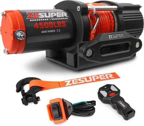 Vista 10 de ZESUPER - Kit de cabestrante eléctrico con control remoto de mano, 2500 libras, 12 V CC, cable de acero, impermeable; para cuatriciclos, vehículos