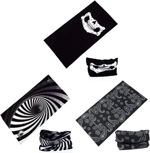 Vista 2 de Bandana para la cabeza, polaina para el cuello, bufanda, pasamontañas, máscara facial Negro (12 piezas)