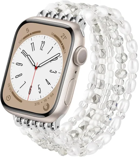 Vista 14 de VISOOM Pulsera bohemia con cuentas compatible con Apple Watch de 38/40/41/1.654 in para mujer – Correa elástica de iWatch para mujer para Apple