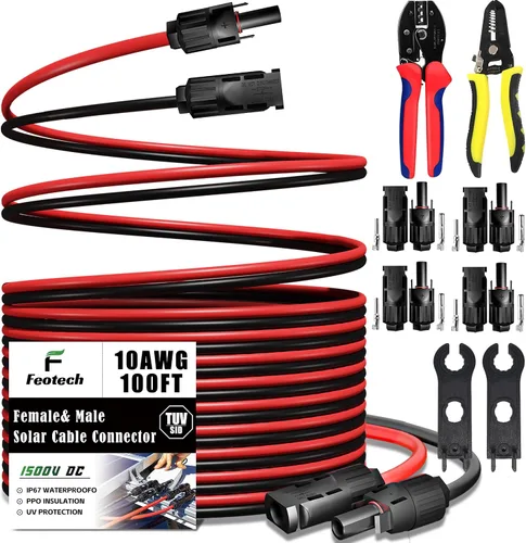 Vista 17 de Cable de extensión solar de doble cable de 6 pies – Conector de panel solar de 10 AWG (6 mm²), con conectores solares IP67 macho/hembra
