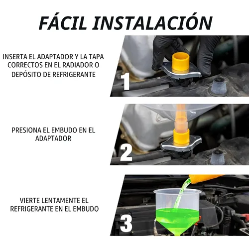 Vista 8 de OEMTOOLS Kit de embudo de refrigerante sin derrames, juego de 15 piezas de embudo para fluidos y aceite, permite el acceso a radiadores de difícil