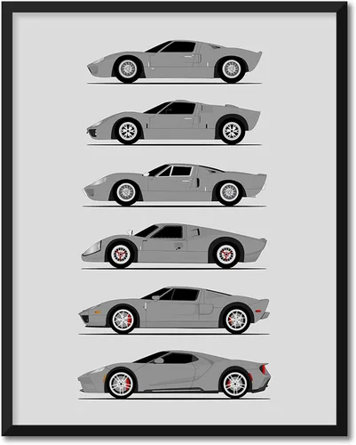 Vista 5 de Custom Car Posters Póster hecho a mano compatible con Ford GT Generation e impresión de Ford GT40, rojo, blanco y azul, 8 x 10 pulgadas, impresión