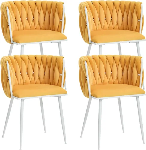 Vista 26 de Juego de 2 sillas de comedor de terciopelo, sillas tapizadas tejidas para sala de estar, sillas modernas de cocina y comedor, sillas decorativas