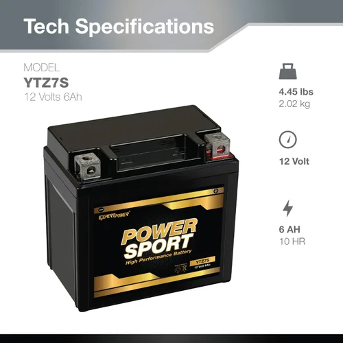 Vista 2 de ExpertPower Batería AGM recargable YTZ7S 12V 6AH para Honda Ruckus, Yamaha WR250R, Kawasaki Bayou 220 y más