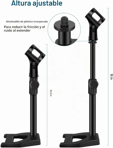 Vista 6 de InnoGear Soporte de micrófono de escritorio, mesa de escritorio con base ponderada, clip de micrófono de 3/8 a 5/8 pulgadas, altura ajustable