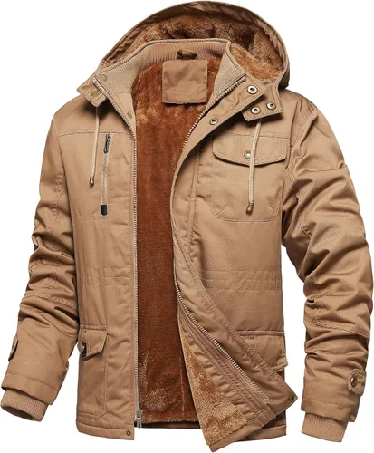 Vista 11 de Chaquetas gruesas de invierno para hombre, con forro polar, chaquetas gruesas con capucha, chaquetas de trabajo, abrigo de algodón militar