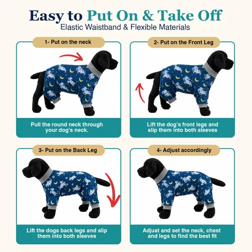Vista 2 de Tooth & Honey Pit Bull - Pijama para perro con estampado de vaca, luna y estrella, con cobertura completa, pijama ligera para perros grandes