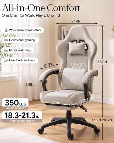 Vista 3 de Silla de juegos Dowinx con tela transpirable, silla de computadora con colchón de resorte de bolsillo, silla de oficina cómoda con almohadilla