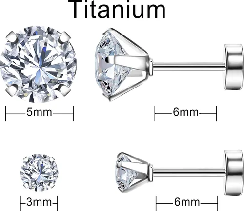 Vista 3 de SmileBelle 2 pares de aretes de perlas, aretes de titanio con parte trasera plana, rellenos de calcetín para mujer, aretes hipoalergénicos
