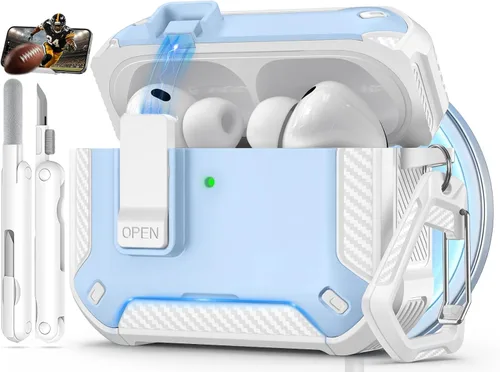 Vista 22 de Funda para AirPods Pro de 2 generación con soporte para teléfono, diseño de interruptor automático de protección completa contra caídas con kit