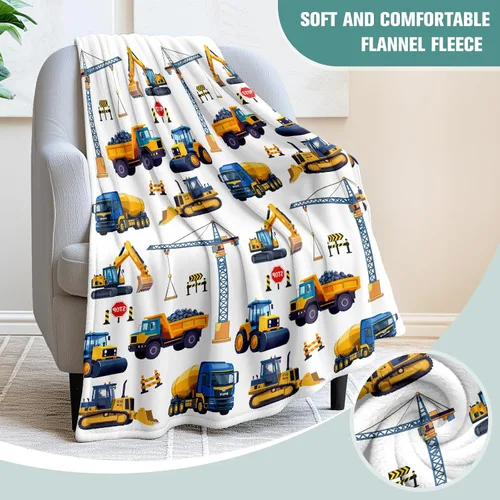 Vista 2 de Manta de camión de construcción para niños, manta de camión de forro polar para niños, manta de franela suave para tractor y excavadora, para cama