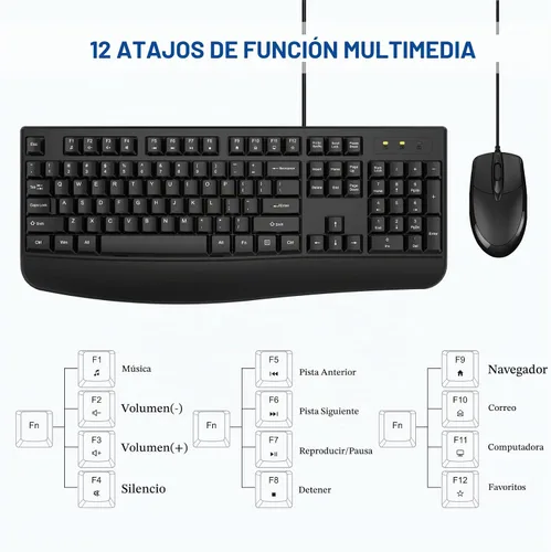 Vista 4 de EDJO - Combo de teclado y mouse con cable, teclado ergonómico de tamaño completo para computadora con reposamanos y mouse óptico con cable