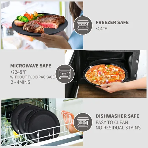 Vista 3 de MISS BIG Platos de paja de trigo de 25 cm, juego de 4 platos de plástico reutilizables, platos de cena para niños y adultos, aptos para lavavajillas