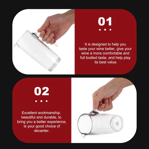 Vista 6 de Jarra de vidrio dispensador de bebidas para servir vino decantador de vino transparente con boquilla Decantador de bebidas de vino con medidas