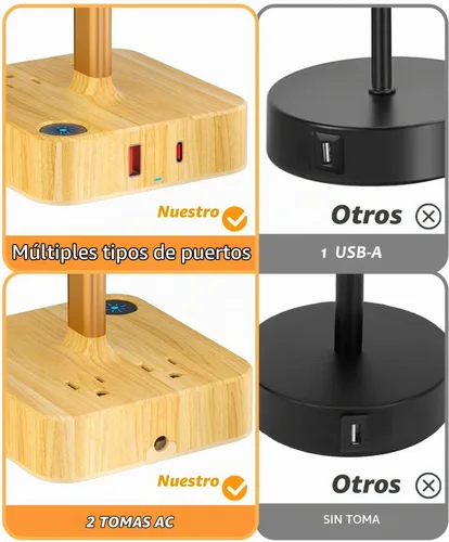 Vista 6 de Lámparas táctiles para mesita de noche para dormitorio con estación