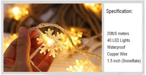 Vista 5 de WesGen - Luces de Navidad, tira de luces de copo de nieve con cambio de color, funciona con pilas, impermeable, 20 pies, 40 luces LED
