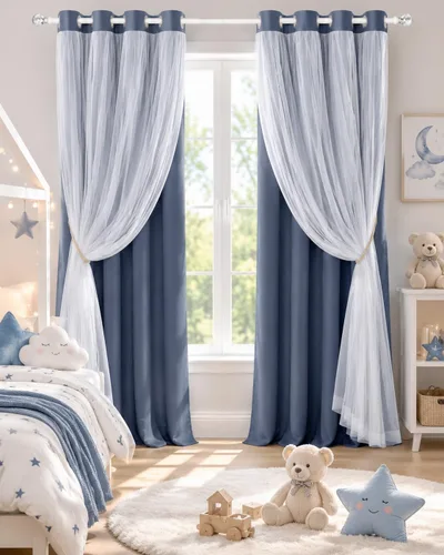 Vista 32 de PONY DANCE Cortinas de Doble Capa - Cortinas Opacas de 63 Pulgadas de Largo, Diseño con Ojales en la Parte Superior, Paneles Transparentes Blancos