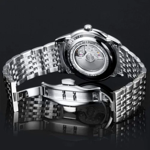 Vista 6 de LACZ DENTON Relojes mecánicos automáticos para hombres, de lujo de acero inoxidable con cuerda automática, resistente al agua