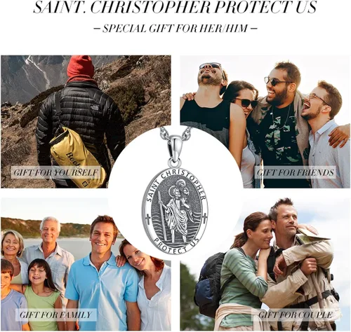 Vista 9 de LOOVE Collar de plata de ley 925 de San MiguelSan CristópaloCrucifijo de JesúsSan BenitoVirgen María milagrosa para hombres y mujeres arcángel