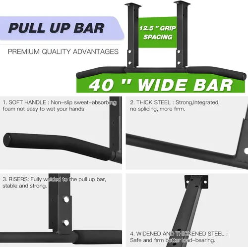 Vista 4 de ATENTO Pull Up Bar, Chin Up Bars Ceiling Mount, Workout for Home Gym, Beam, Crossfit - Heavy-Duty, Foam Grip, Easy installation