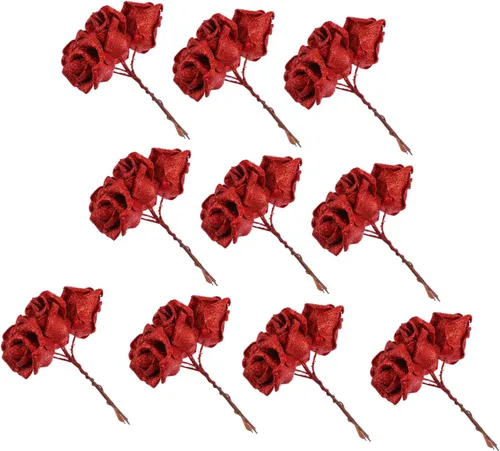 Vista 10 de Zerodeko Rosas rosas artificiales a granel paquete de 50 cabezas de flores PE material boda decoración del hogar Dorado