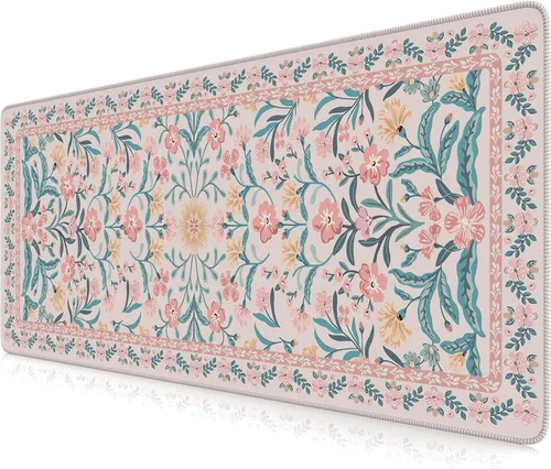 Vista 13 de iCasso Alfombrilla de mouse estética pequeña con diseño floral, mini alfombrilla de mouse portátil rosa, antideslizante y cómoda, de tela para mouse