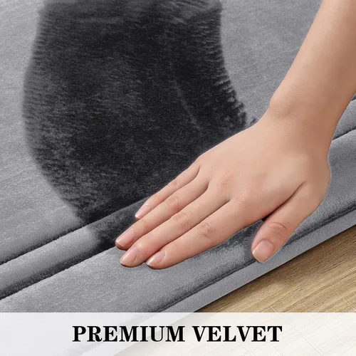 Vista 12 de BYSURE Tapete de baño de espuma viscoelástica gris, antideslizante, extra suave, absorbente, lavable a máquina, juego de alfombras de baño de 3
