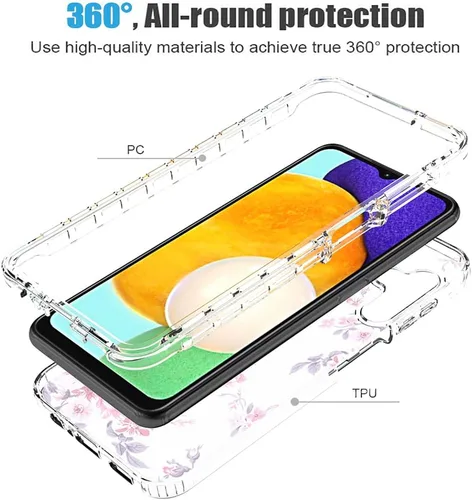 Vista 3 de Funda para Galaxy A13 5G, para Samsung A13 5G con protector de pantalla de vidrio templado, suave 360 cuerpo completo, a prueba de golpes, híbrida
