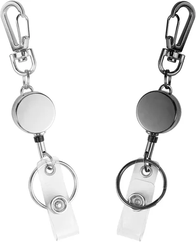 Vista 16 de Paquete de 2 llaveros retráctiles para tarjetero con nombre, bonito soporte de metal para tarjetas de identificación con cordón y mosquetón