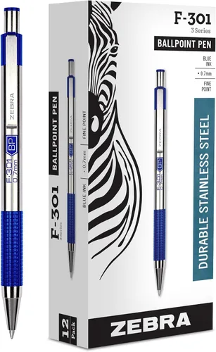 Vista 21 de Zebra Pen F-301 Bolígrafo retráctil de acero inoxidable de 0.7 mm, 4 unidades, tinta de fácil deslizamiento, clip de metal, recargable con F-Refill